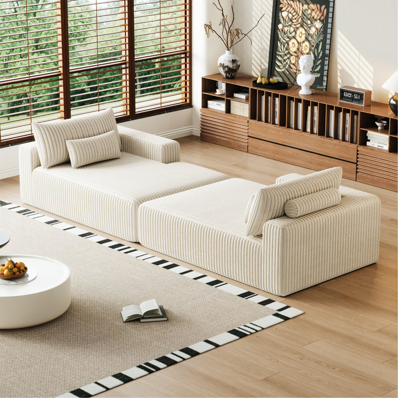 Méridienne surdimensionnée sans accoudoirs Glauser, Velours côtelé beige, H 36 po x l 87 po x P 62,5 po