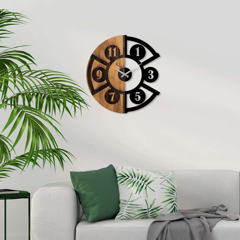 Elegant Wooden Wall Clock, 22.0 x 1.2 x 22.0 inches | 100% Real Walnut & Black Finish, Silent Mechanism | Perfect for Home Décor & Office Spaces, Unique Color Variations for a Distinctive Look