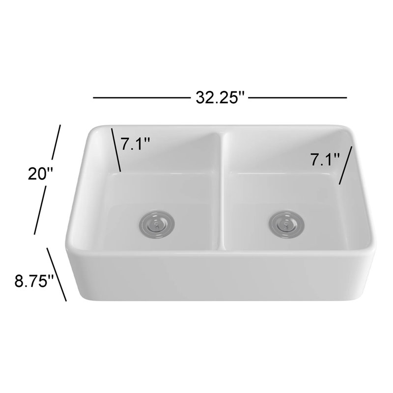 Évier de cuisine de ferme à double cuve L 33 po x l 20 po Eridanus