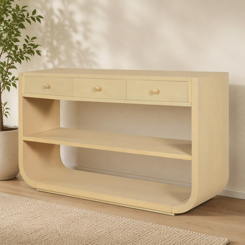 Console en bois avec tiroirs et tablettes, Natural, Natural, Natural