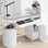 Station de manucure avec plateau en verre trempé, bureau professionnel avec armoire de rangement et tiroir
