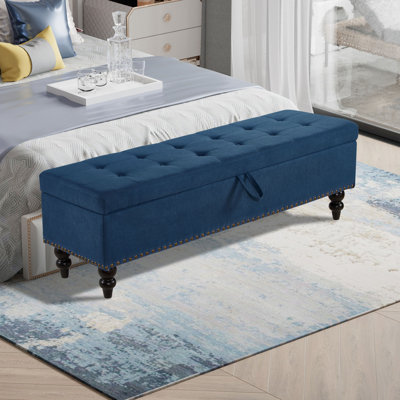 Banc capitonné de rangement en mélange de lin 59 po Cayser