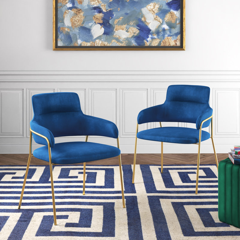 18.25'' H Velvet Upholstered Armchair, Blue