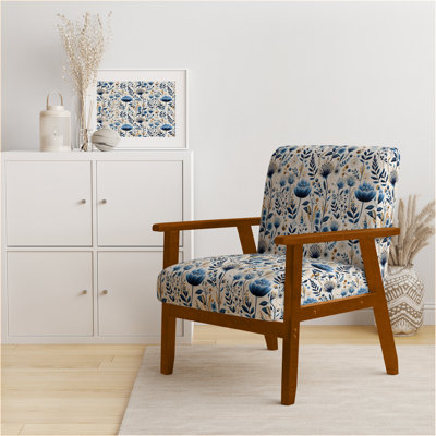 Chaise à accoudoirs rembourrée Nordic Blue Bloom Scandinavian Floral