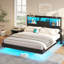 Cadre de lit flottant avec lumières à DEL et rangement pour tête de lit, lit flottant visuel avec station de charge, lit plateforme en métal avec structure stable, pas besoin de sommier, facile à assembler-1389979032-1389302776