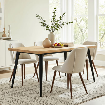 Ensemble de salle à manger moderne Negin 5 pièces 63 po avec table à bords naturels aspect bois et chaises rembourrées