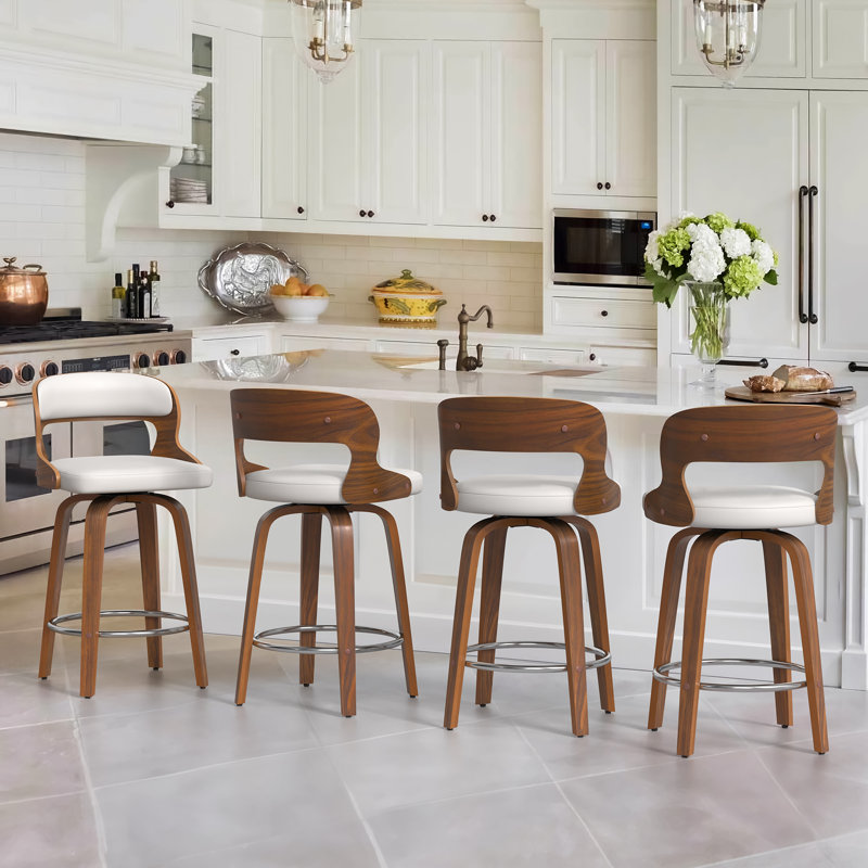 Carylon Swivel Upholstered Faux Leather Counter Stool, White