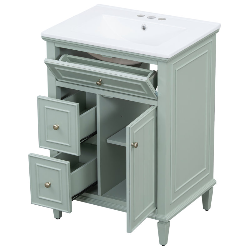 Compact Solid Wood Vanities With Sink, Modern Green Design For Space-saving Storage