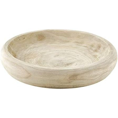 Bol de service en bois sculpté à la main en bois de paulownia, 11,5 po de large, naturel