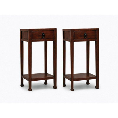 Paire de tables d'appoint asiatiques ou table de chevet avec tiroir