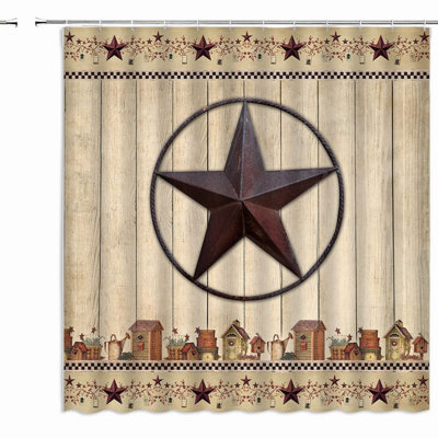 Western Star Rustic Shower Curtain  Vintage Wood Farmhouse Decor with Hooks