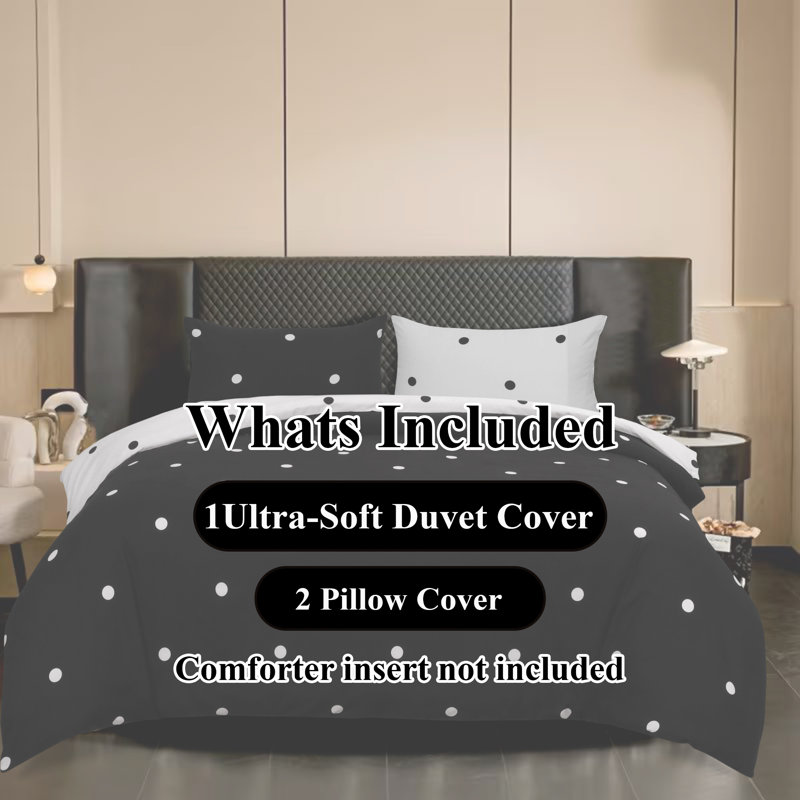 Aspire Homeware Ultra Soft Reversible Polka Dots Duvet Cover Set with Pillowcases for Cozy Everyday Comfort