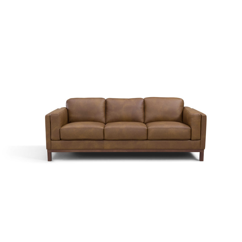 Canapé à accoudoirs carrés en cuir véritable 89 po, Brun