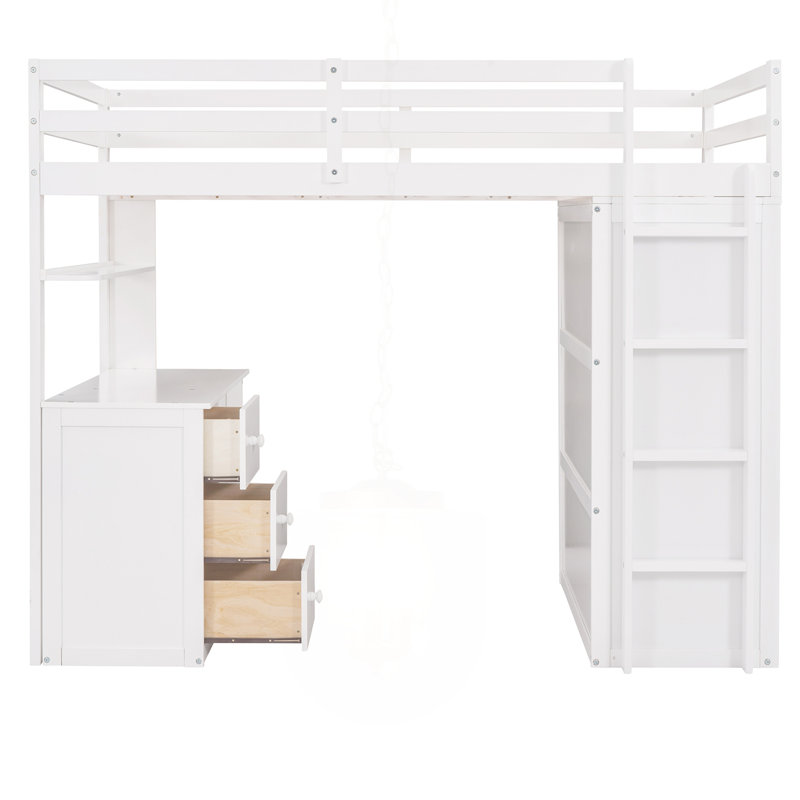 Lit mezzanine polyvalent avec plusieurs fonctions pour optimiser l'espace, Blanc