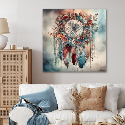 Décoration murale rose et bleue «Boho Inspiration I - Boho Feather»