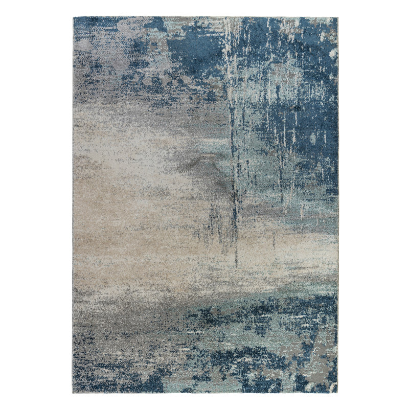 Melinda Transitional Abstract Durable Performance Blue/Beige Area Rug, Rectangle 2' x 3'