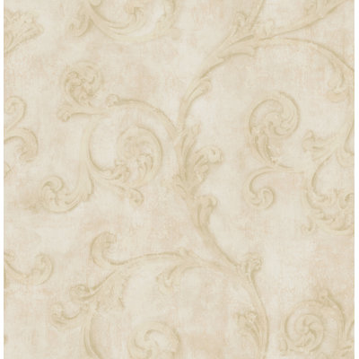Seabrook Designs Metallic Cream & Blush Angelina Scroll Trail Unpasted Wallpaper