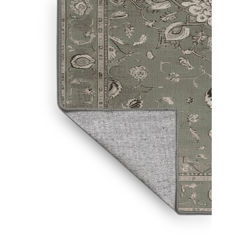 Tapis gris Tabriz lavable à la machine, Rond 6 pi