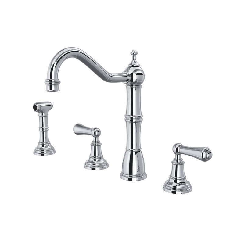 Edwardian Double Handle Kitchen Faucet with Accessories, Polished Chrome, Lever