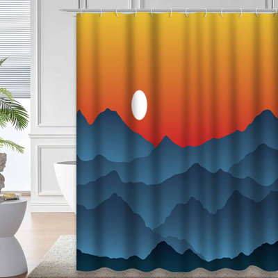 Blue Mountain Sunset Gradient Graphic Shower Curtain with 12 Hooks