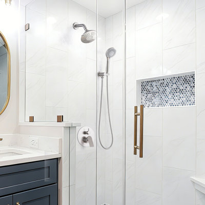 Wall Mounted Solid Brass Complete Shower System,5 Functions Shower Kit With Rough-In Valve
