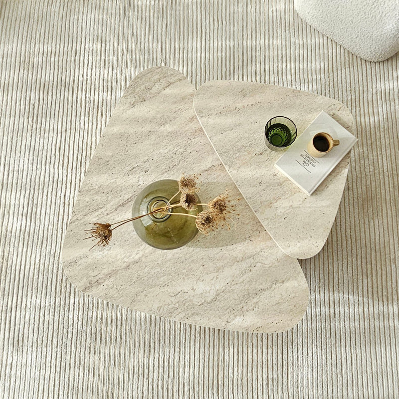 Modern Coffee Table Set (2 Pieces), Travertine Color, 35.4 x 23.6 x 23.6 inches & 15.7 x 15.7 x 15.7 inches | 100% Melamine Coated Particle Board, PVC Edgebanding | Stylish & Functional for Living Room Decor