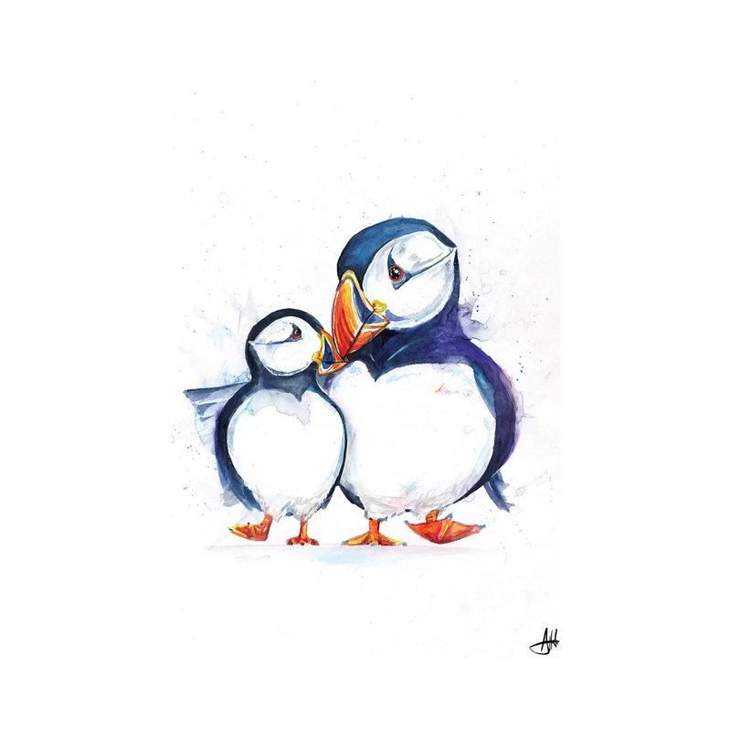 Décoration murale pour enfants Parading Puffins, H 40 po x l 26 po x P 1,5 po, Toile tendue