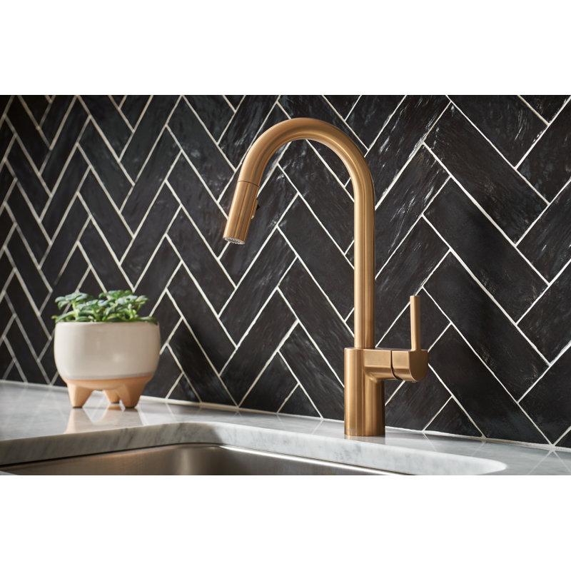 Moen Align One Handle Modern Kitchen Pulldown Faucet with Reflex and Power Clean Technology, Brushed Gold