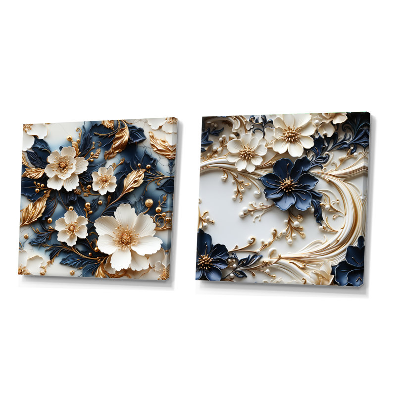 Nevis - Ensemble de 2 collages carrés botaniques abstraits, H 16 po x l 33 po, Toile tendue