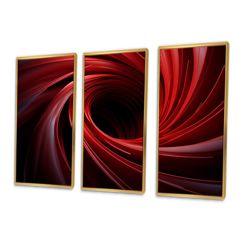 «Red Abstract Spiral Dreamscape II», art mural abstrait en spirale, Cadre flottant doré, H 28 po x l 36 po x P 1 po
