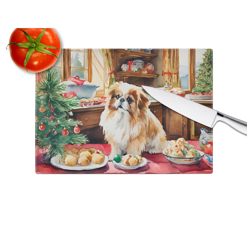 Planche à découper en verre Pekingese Christmas Cookies