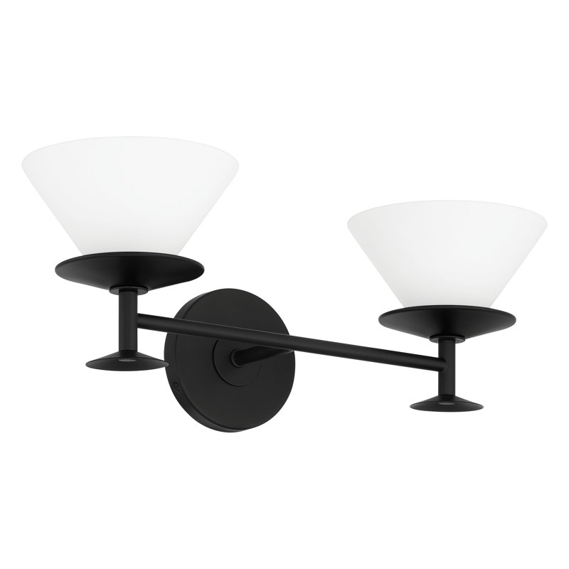 Éclairage pour meuble-lavabo 2 lumières noir mat et or champagne 20 pouces avec verre opale gravé Tekamah, Noir mat