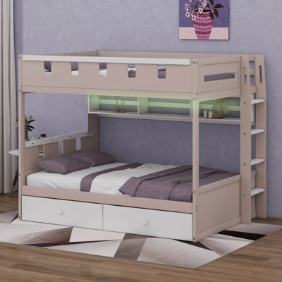 Lit superposé Castle avec tiroirs de rangement, lit superposé en bois avec tablette et lumières DEL