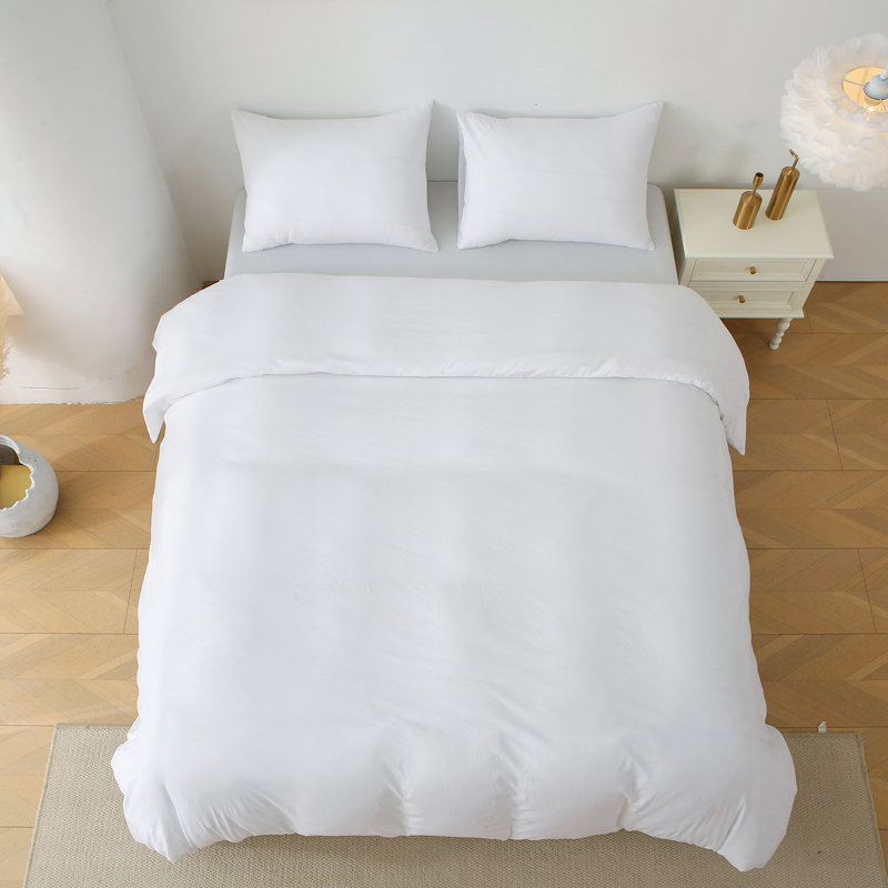 Duvet Cover Set Solid Color Bedding Set 3 Pieces, White, King Duvet Cover + 2 Pillowcases 