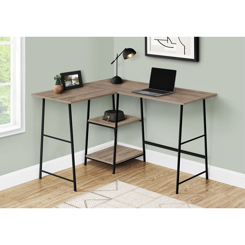 Bureau d'ordinateur, bureau personnel, coin, tablettes de rangement, L 48 po, forme en L, Brun