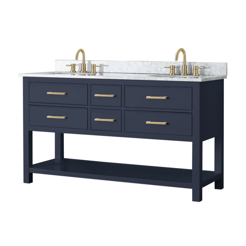 Brooks 61'' W Double Vanity, White Marble