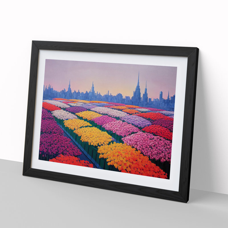 Cute Flower Market - Single Picture Frame Print, 46cm H x 64cm W x 2cm D, Black