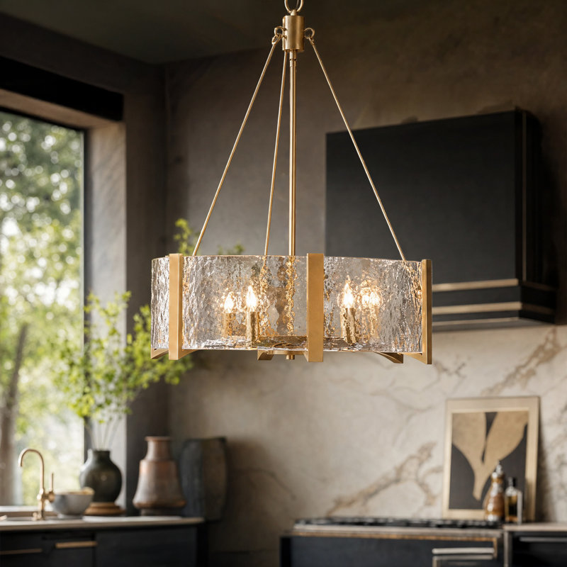 Lustre tambour 6 lumières à abat-jour en verre 19 po