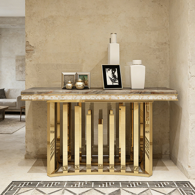 Console de luxe en métal, H 33,46 po x l 47,24 po x P 17,72 po, Brun