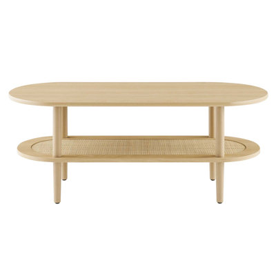 Modway Torus Oval Coffee Table with Rattan Shelf