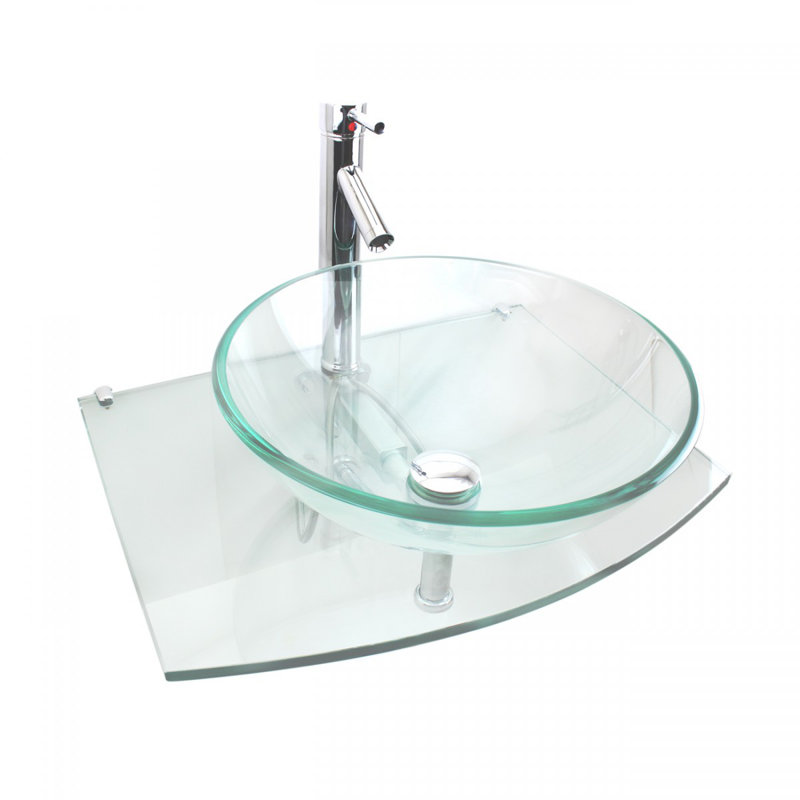 The Renovators Supply Inc. Halo 23.5'' Tempered Glass Vitreous China Rectangular Bathroom Sink with Faucet