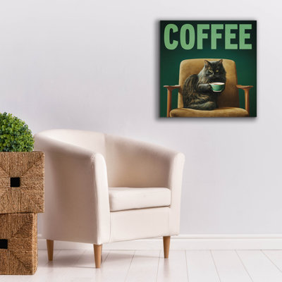  «Coffee Cat» par Rich Monet, art mural sur toile, 26 po x 26 po