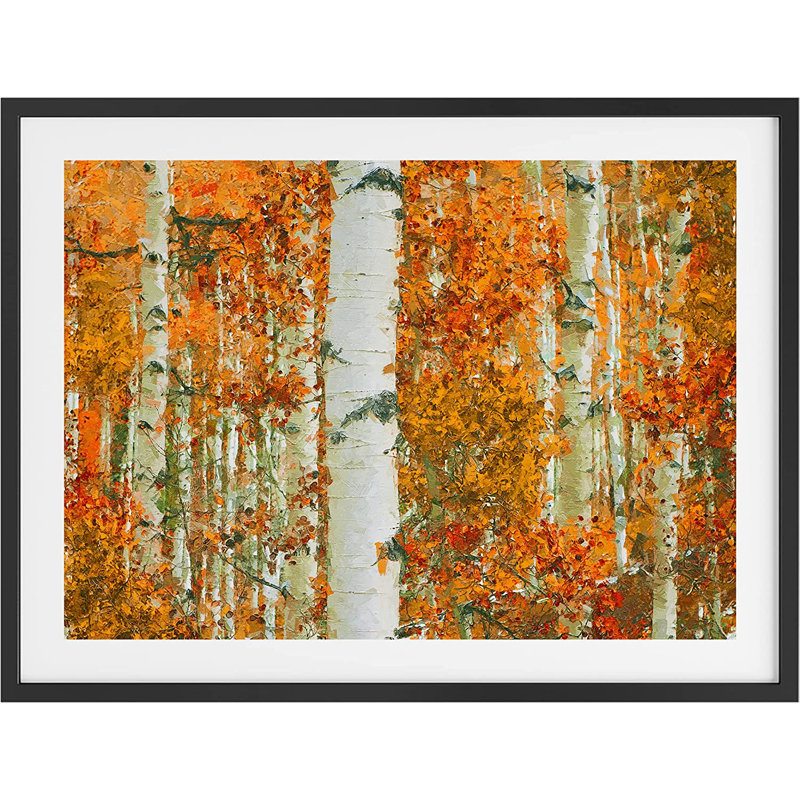 Feuilles de forêt orange vif - peinture encadrée, Noir