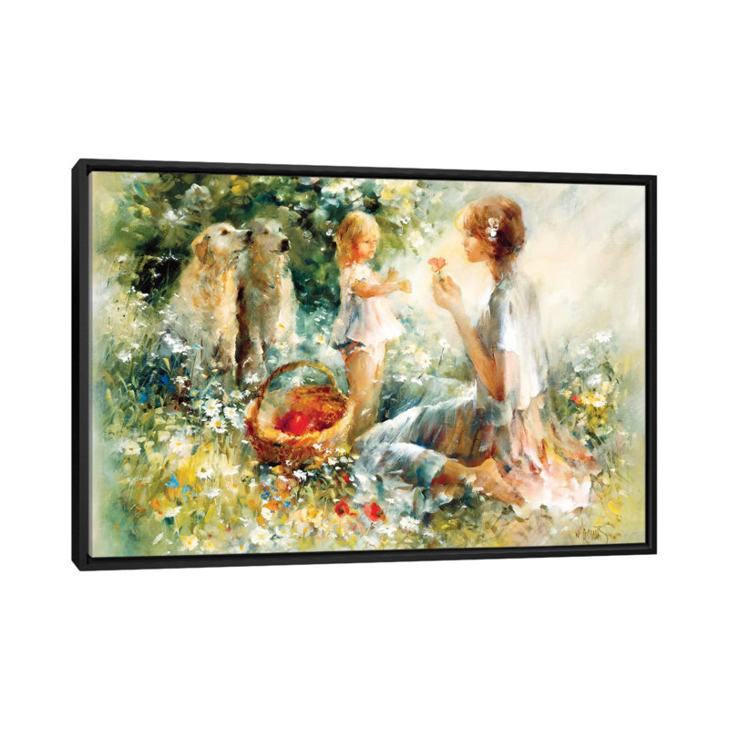 « pique-nique », impression sur toile, H 18 po x l 26 po x P 1,5 po, Toile avec cadre noir, Pas de tapis