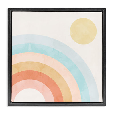 Retro Rising Sun Rainbow Arches Framed Floater Canvas Wall Art by Daphne Polselli