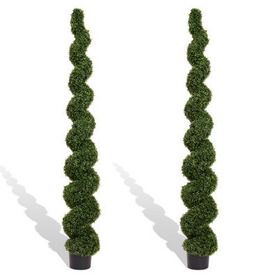 Artificial Potted Spiral Green Boxwood Topiary