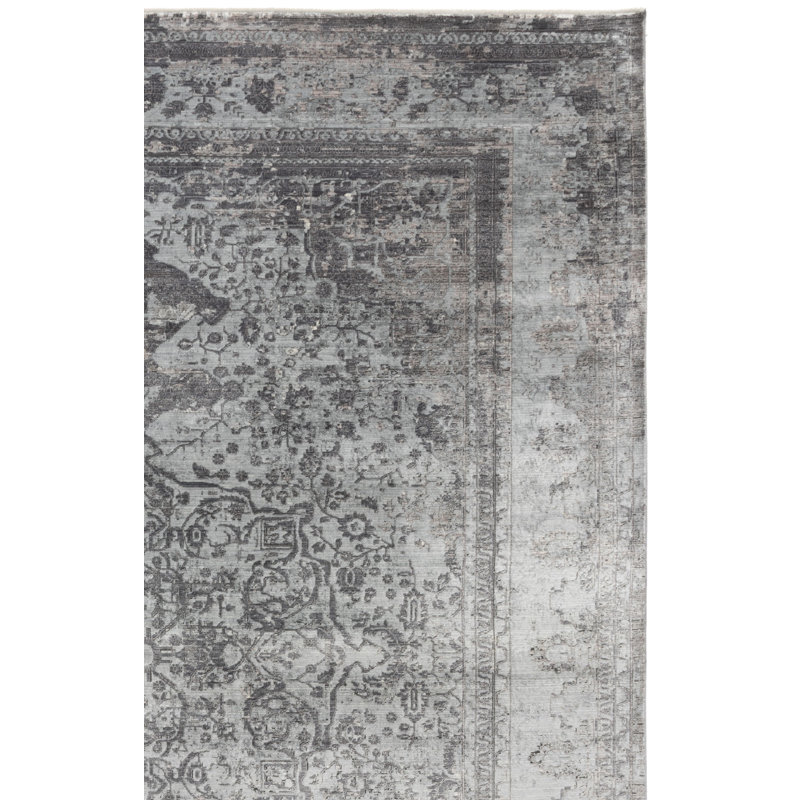 Tapis gris / gris foncé Bernadean 124, Tapis de couloir : 3 pi x 10 pi