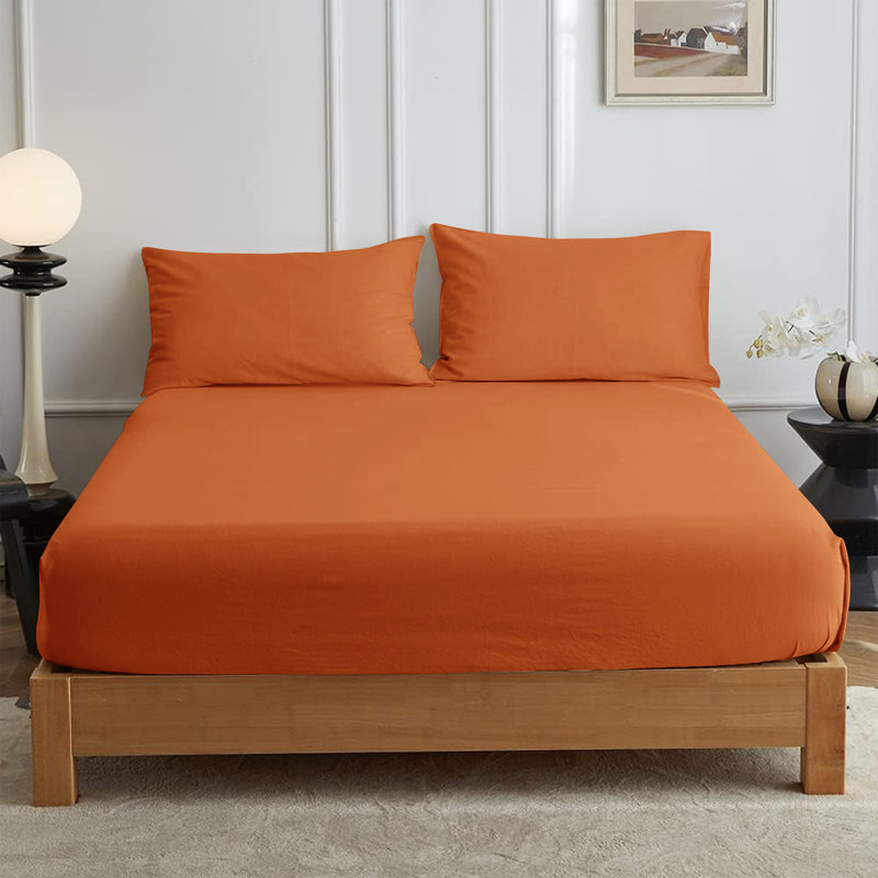 Leila Microfiber 25cm Deep Pocket Fitted Bed Sheet, Double (4'6), Rust