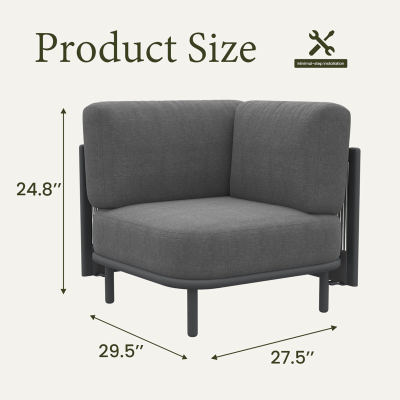 Canapé d'angle modulaire à assise profonde avec canapé confortable en corde tissée Campanella, Gris