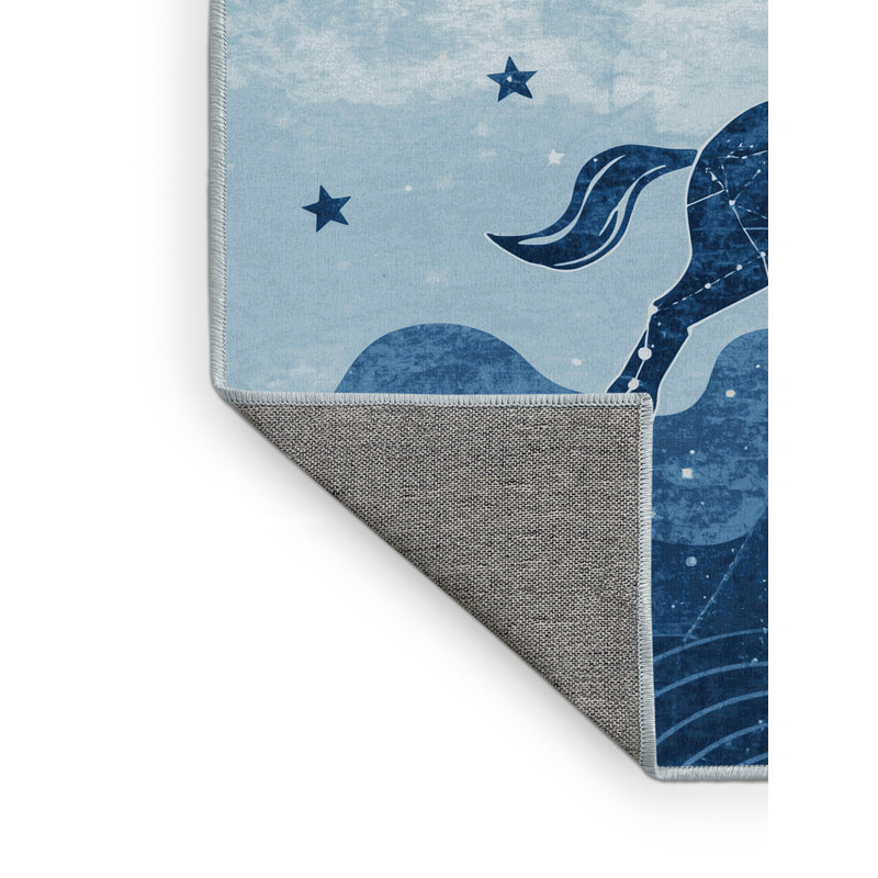 Machine Washable Orlena Posh & Luxe Arc Rug in Gray – SkyBlue Binding, 7 x 10